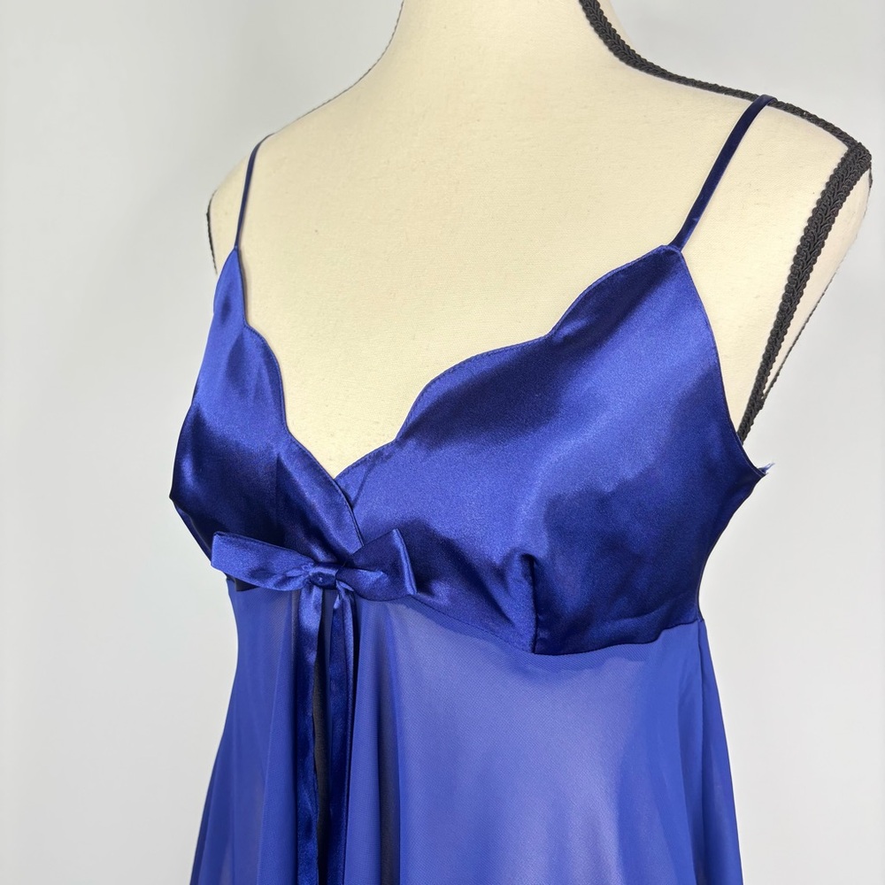 Victoria's Secret Royal Blue Satin Chiffon Coquette Babydoll Bow Nightie Small - Picture 8 of 9